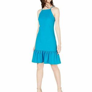 NEW TRINA TURK Teal Blue Size 2 Women Ruffled Drop-waist Textured A-Line Dress